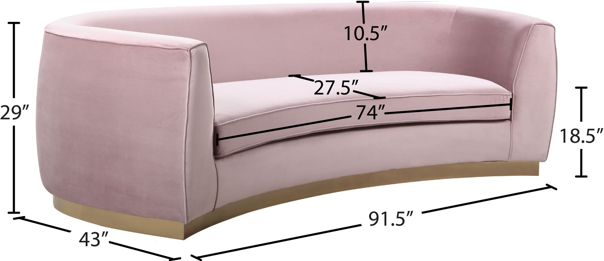 Julian Velvet Sofa with Gold Stainless Steel Base