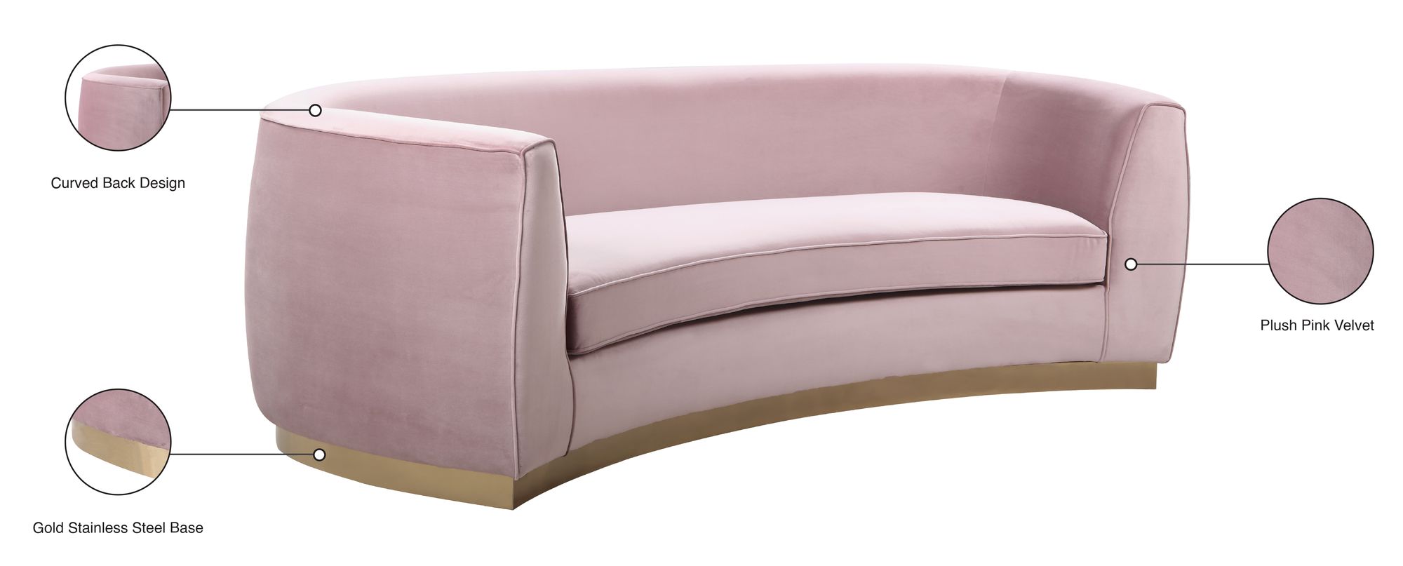 Julian Velvet Sofa with Gold Stainless Steel Base