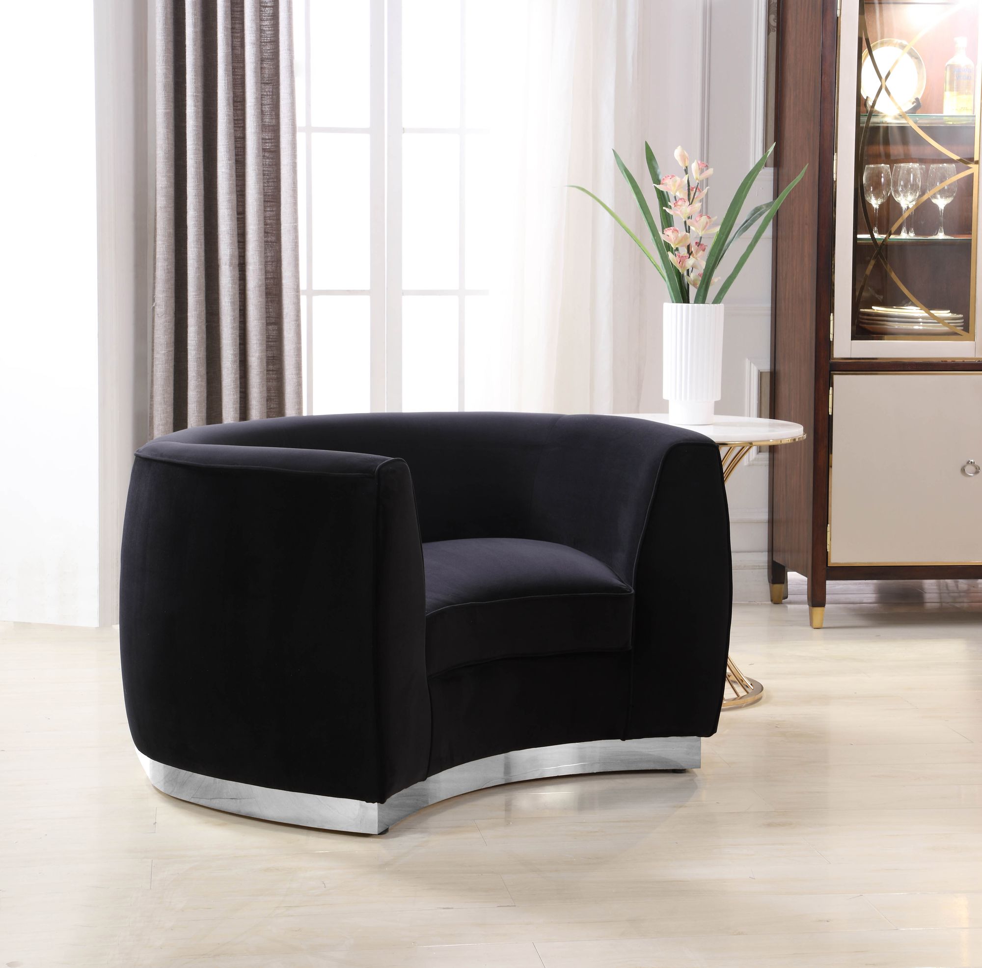 Julian Velvet Chair with Chrome Stainless Steel Base