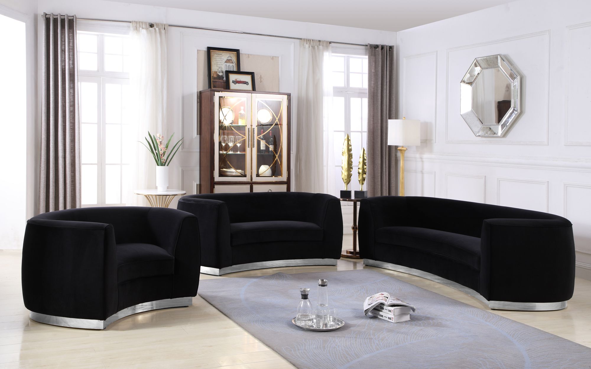 Julian Velvet Chair with Chrome Stainless Steel Base