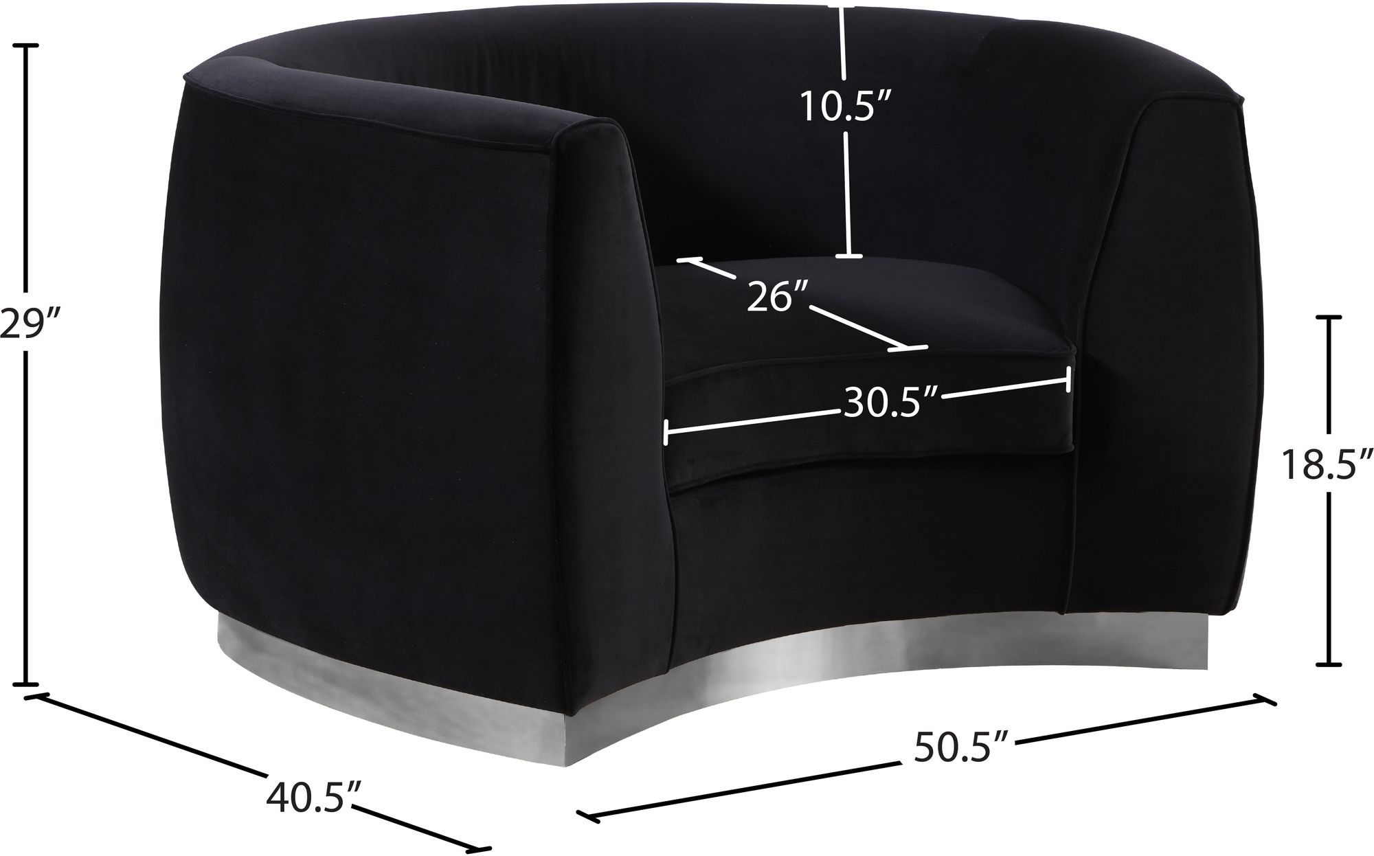 Julian Velvet Chair with Chrome Stainless Steel Base