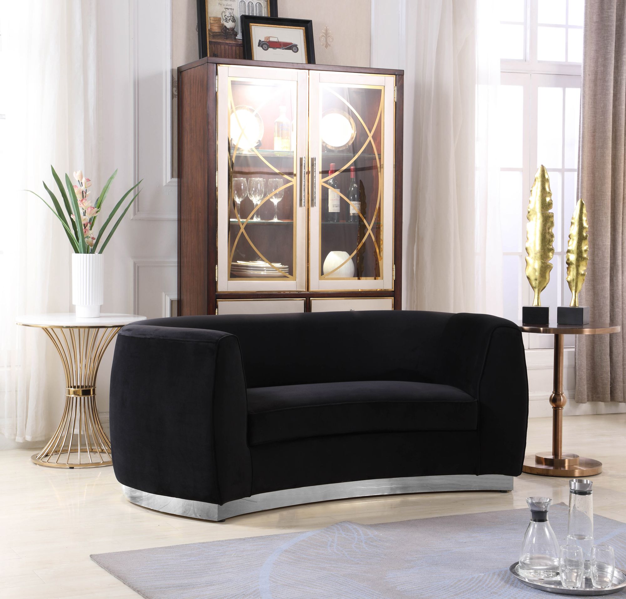 Julian Velvet Loveseat with Stainless Steel Base