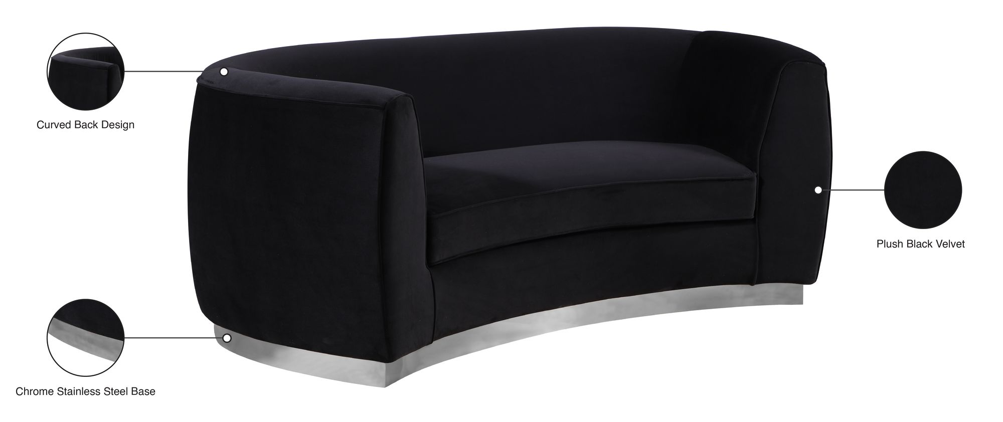 Julian Velvet Loveseat with Chrome Stainless Steel Base