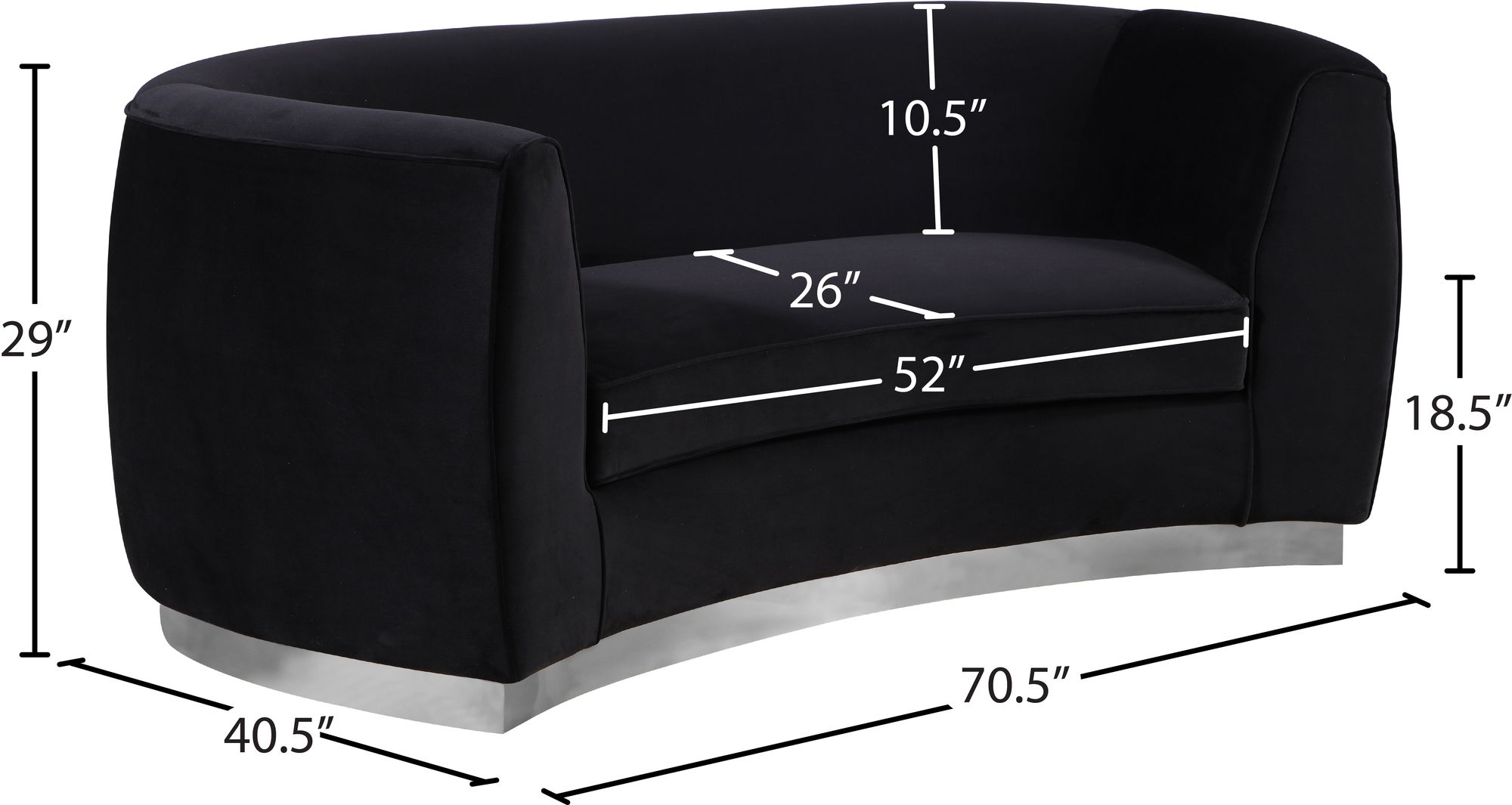 Julian Velvet Loveseat with Stainless Steel Base
