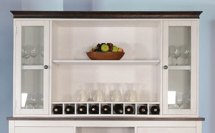 SM Carriage House Wood Buffet & Hutch w/4 Doors, 2 Drawers & 9 Wine Bottle Storage