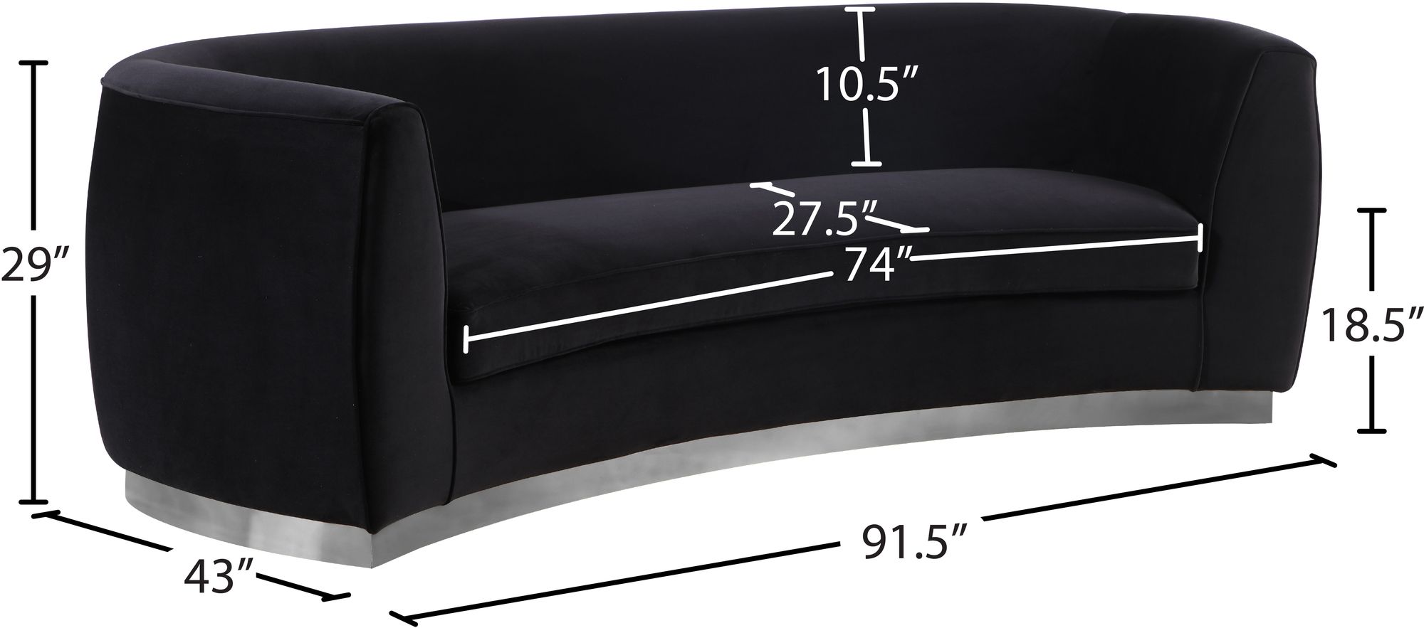 Julian Velvet Sofa with Chrome Stainless Steel Base