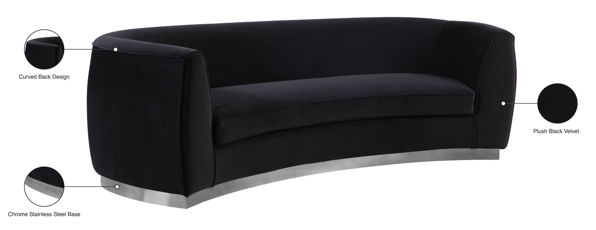 Julian Velvet Sofa with Chrome Stainless Steel Base
