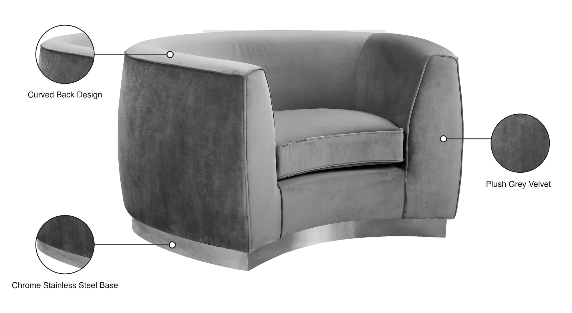Julian Velvet Chair with Stainless Steel Base