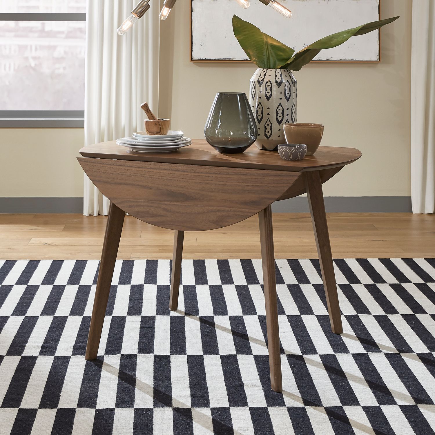 Round Drop Leaf Dining Set | Space Savers Walnut