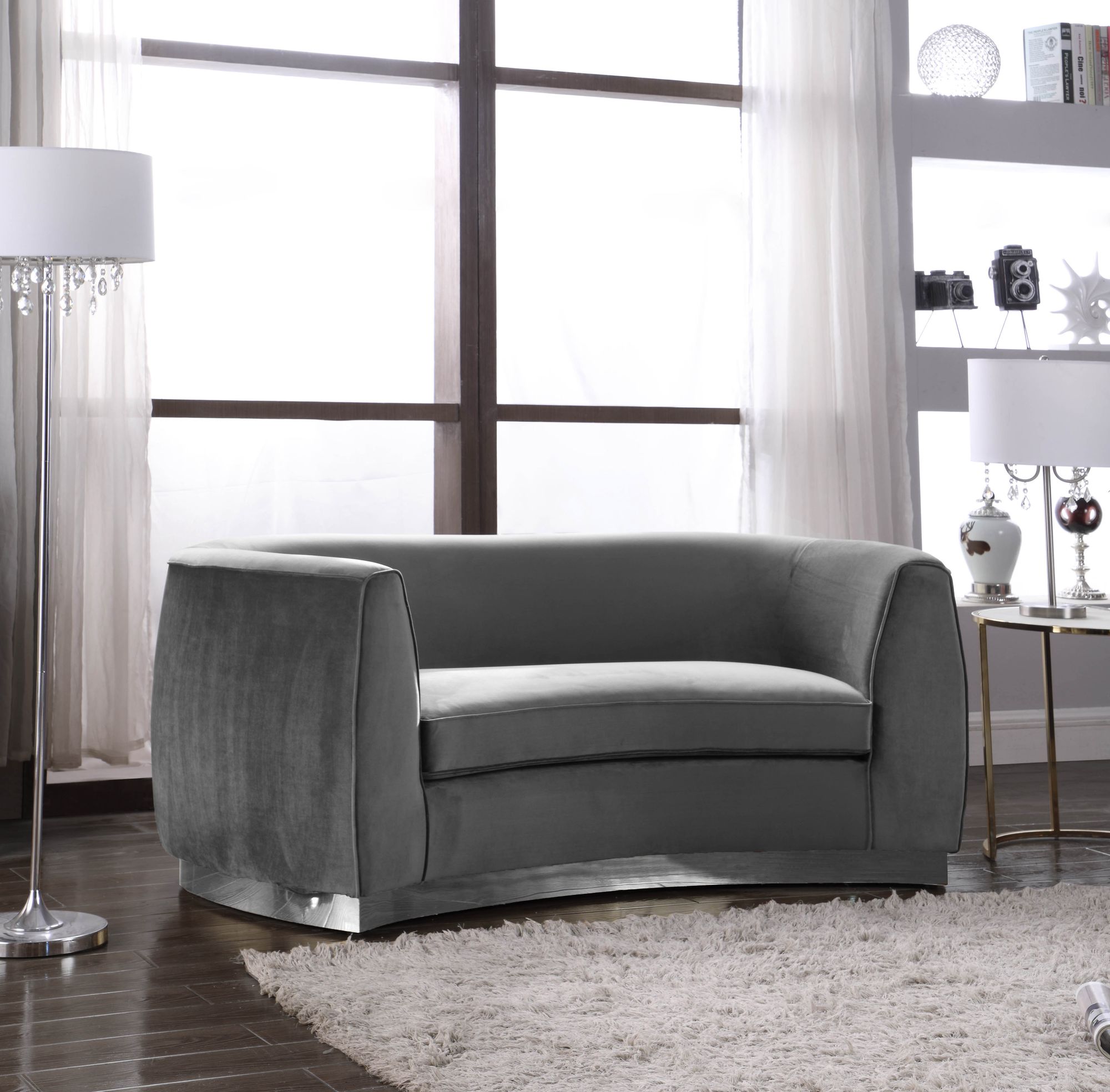 Julian Velvet Loveseat with Chrome Stainless Steel Base