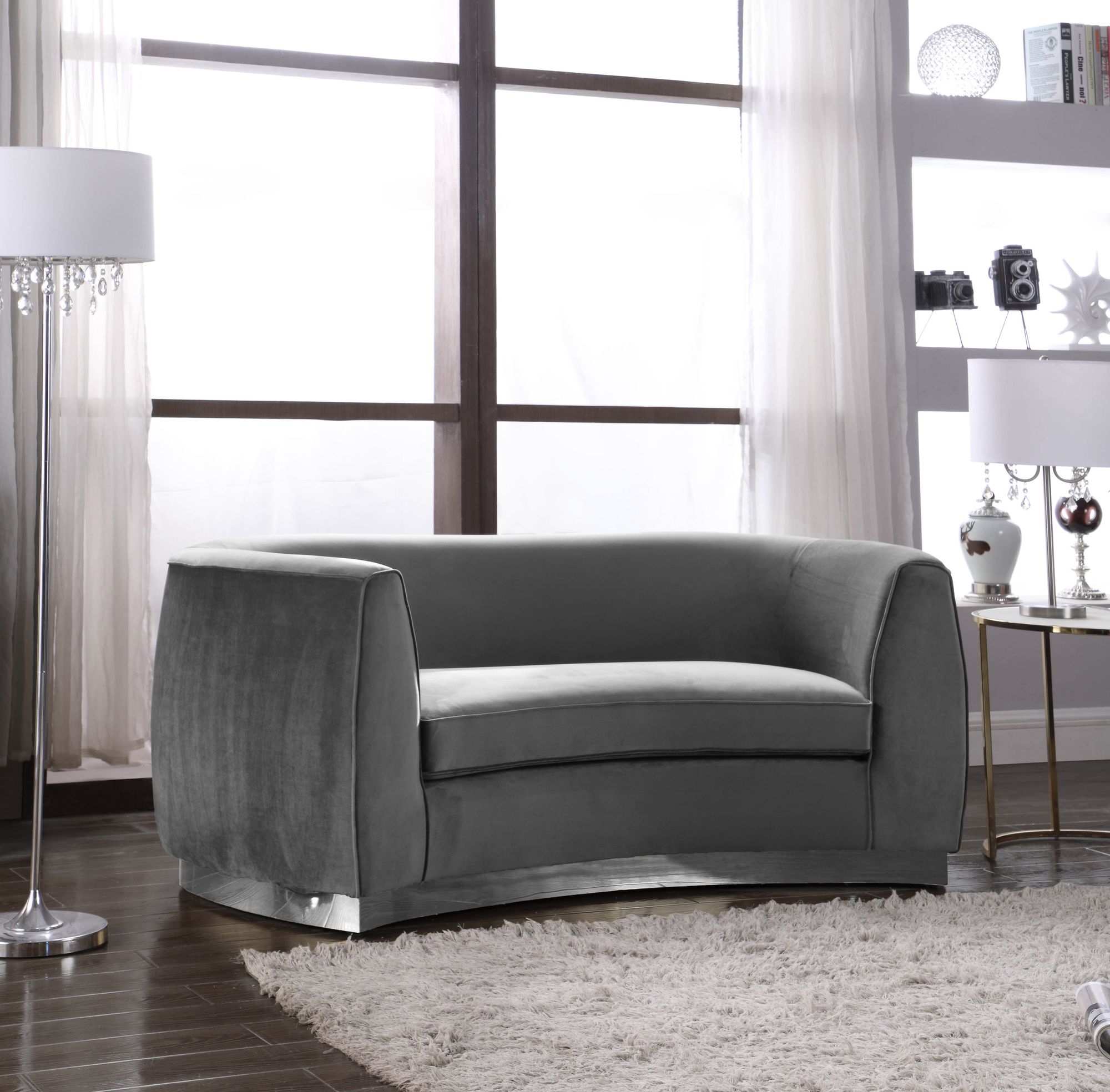 Julian Velvet Loveseat with Stainless Steel Base