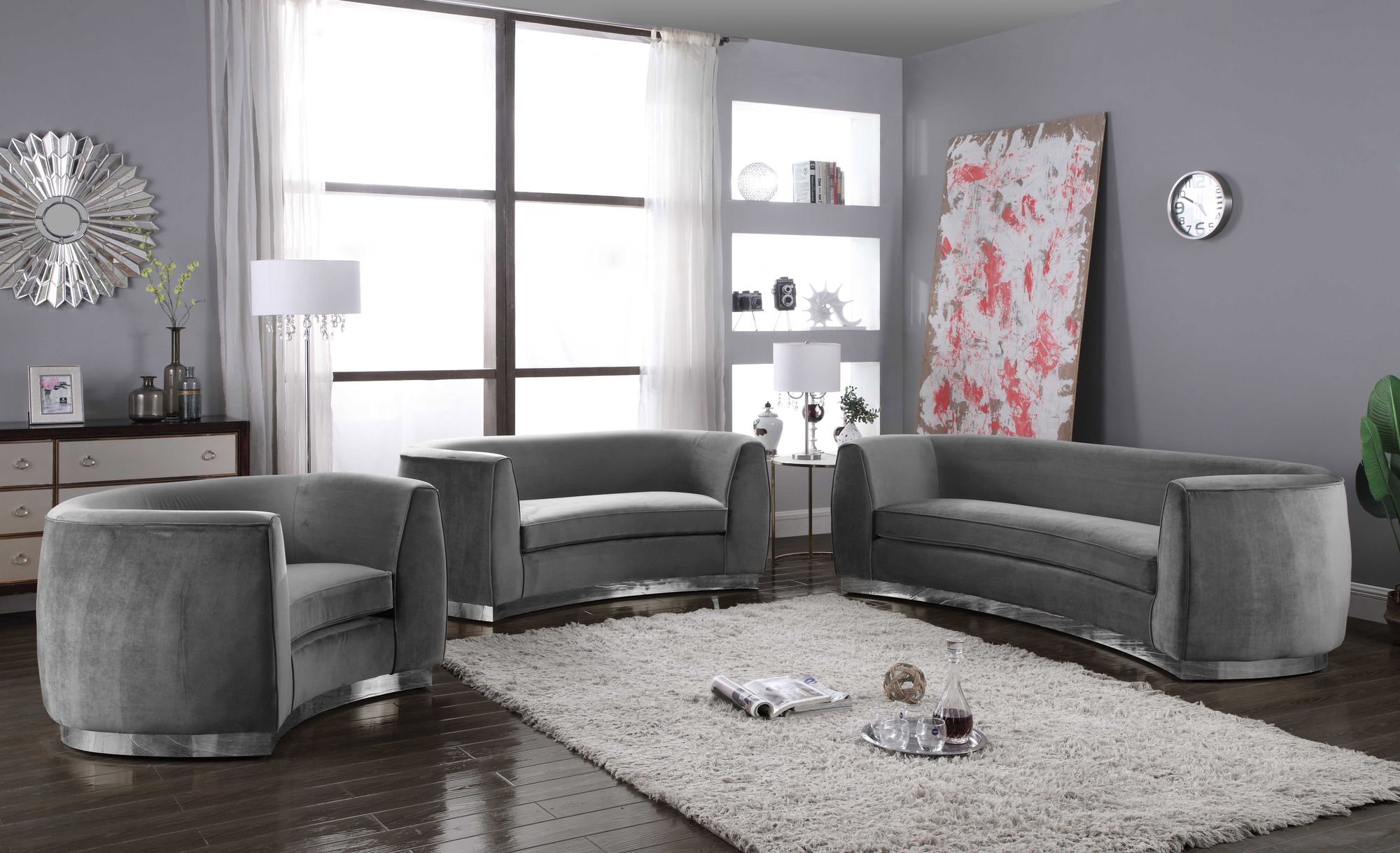 Julian Velvet Loveseat with Chrome Stainless Steel Base