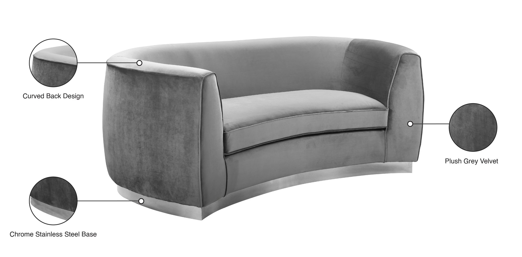 Julian Velvet Loveseat with Stainless Steel Base