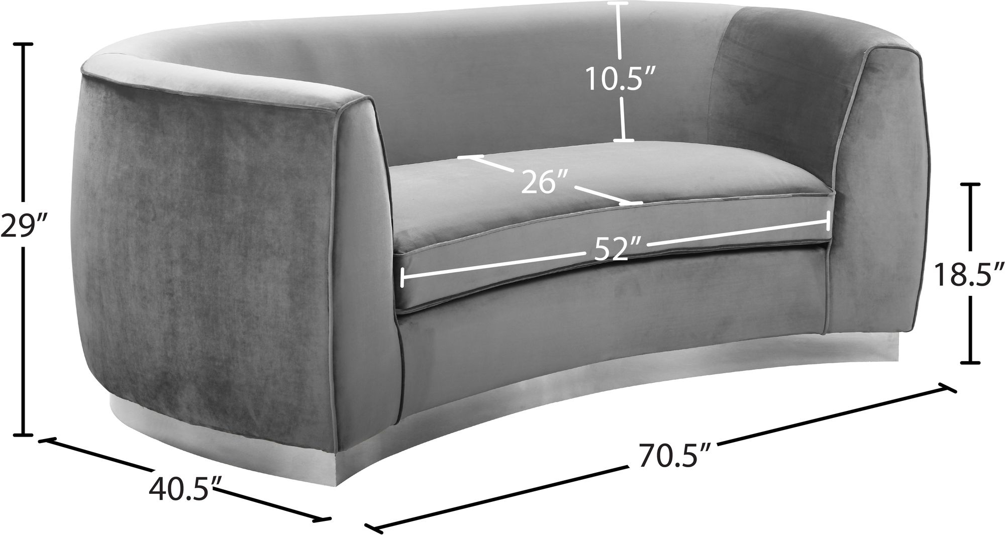 Julian Velvet Loveseat with Stainless Steel Base