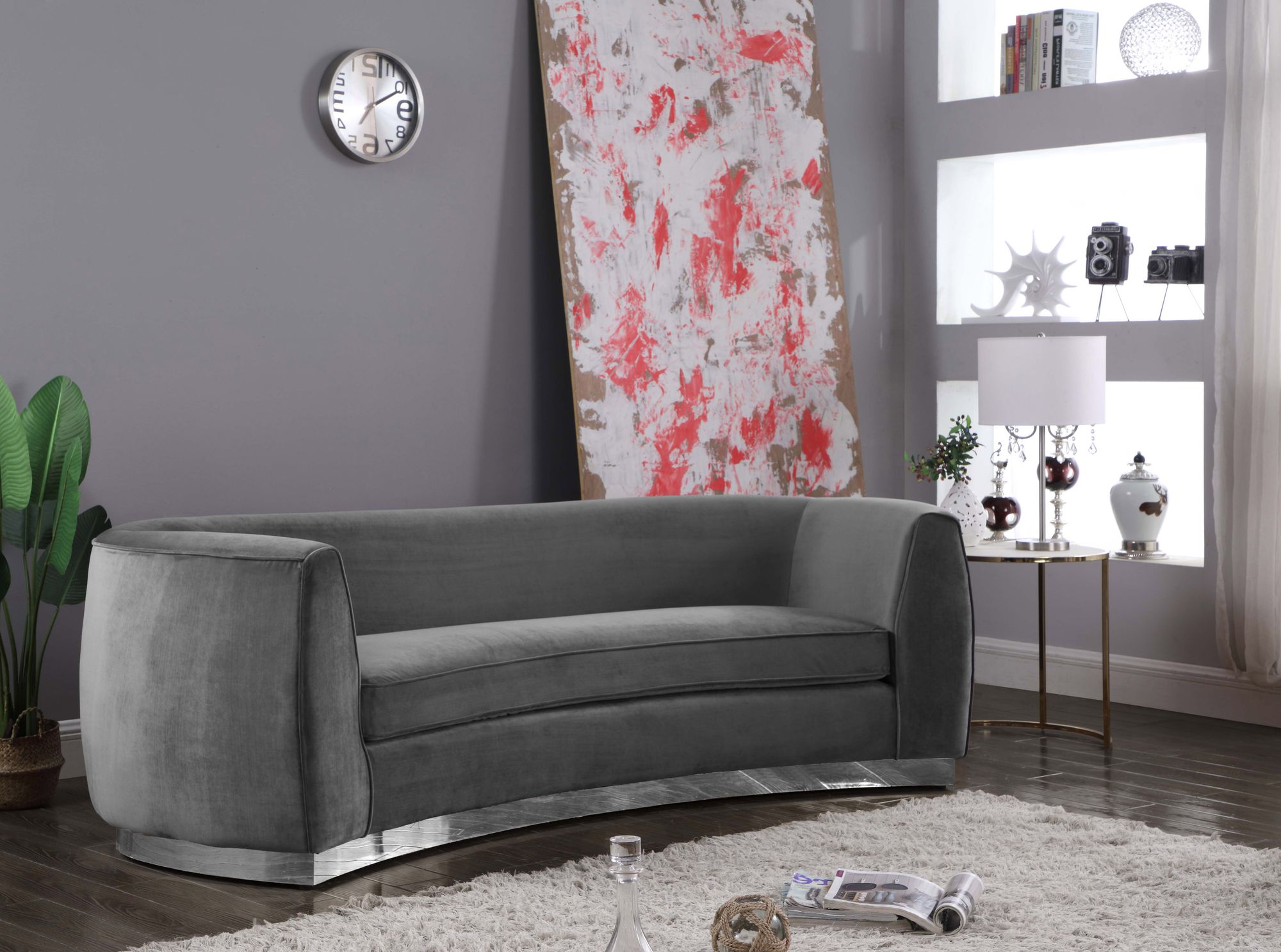 Julian Velvet Sofa with Chrome Stainless Steel Base