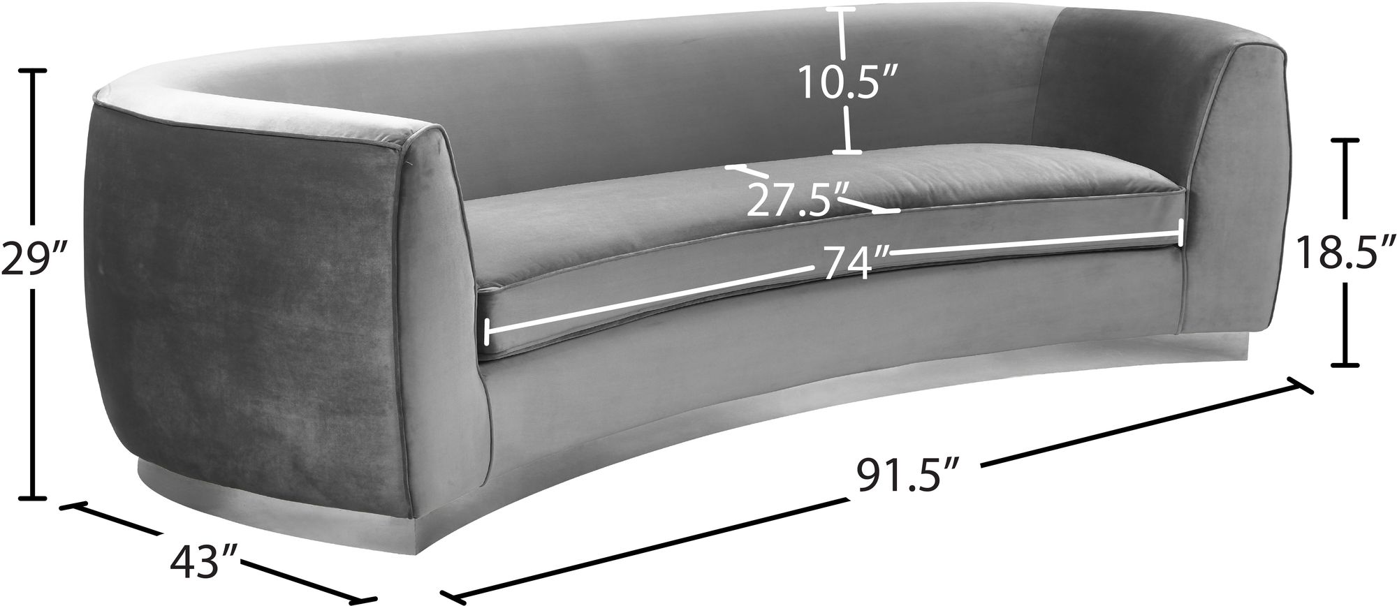 Julian Velvet Sofa with Chrome Stainless Steel Base