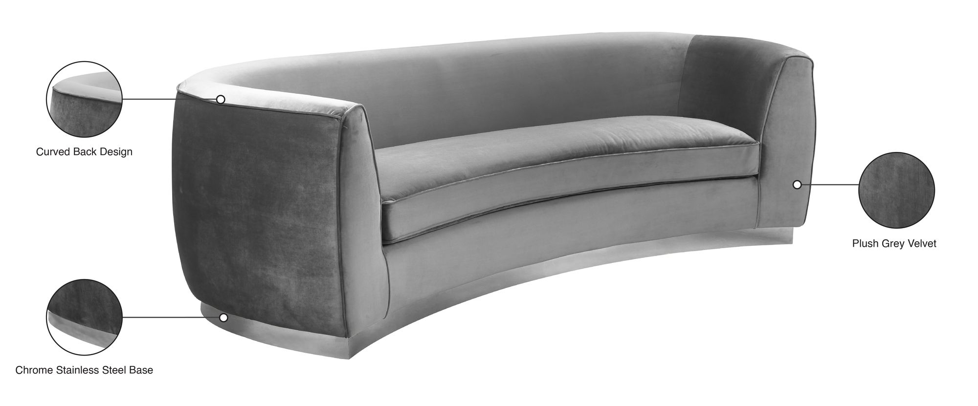 Julian Velvet Sofa with Chrome Stainless Steel Base