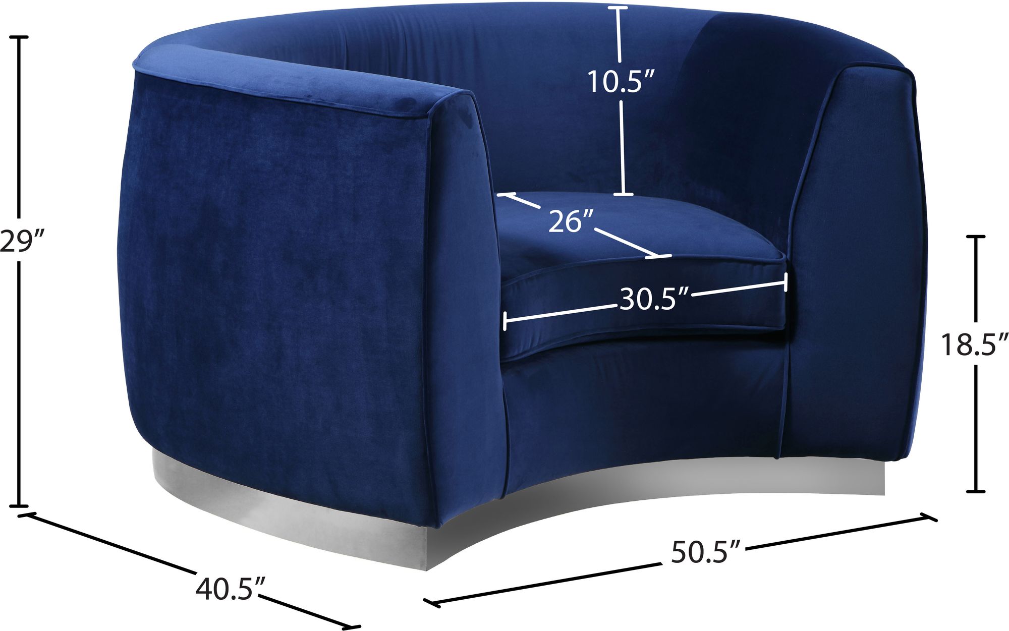 Julian Velvet Chair with Chrome Stainless Steel Base