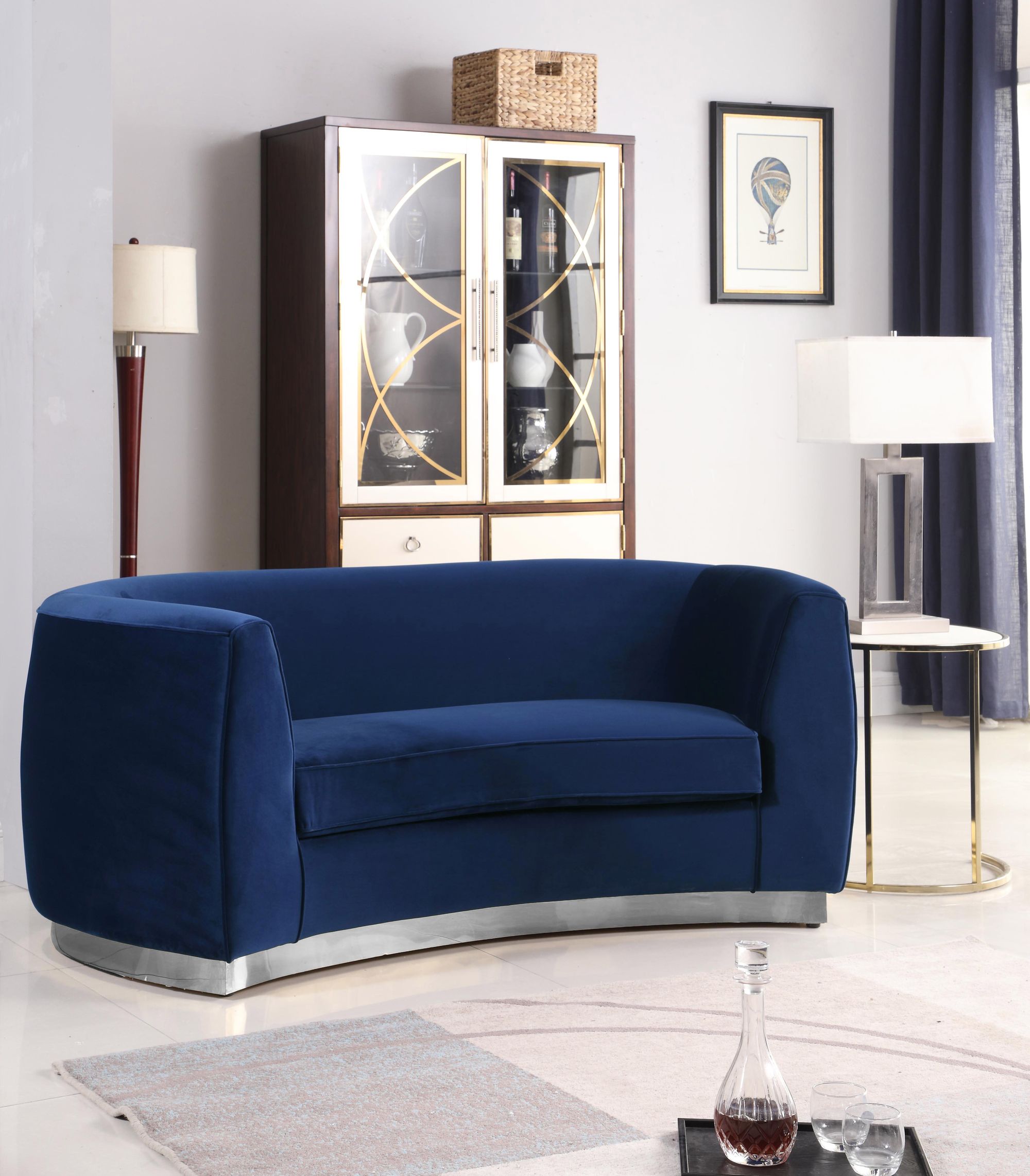 Julian Velvet Loveseat with Chrome Stainless Steel Base