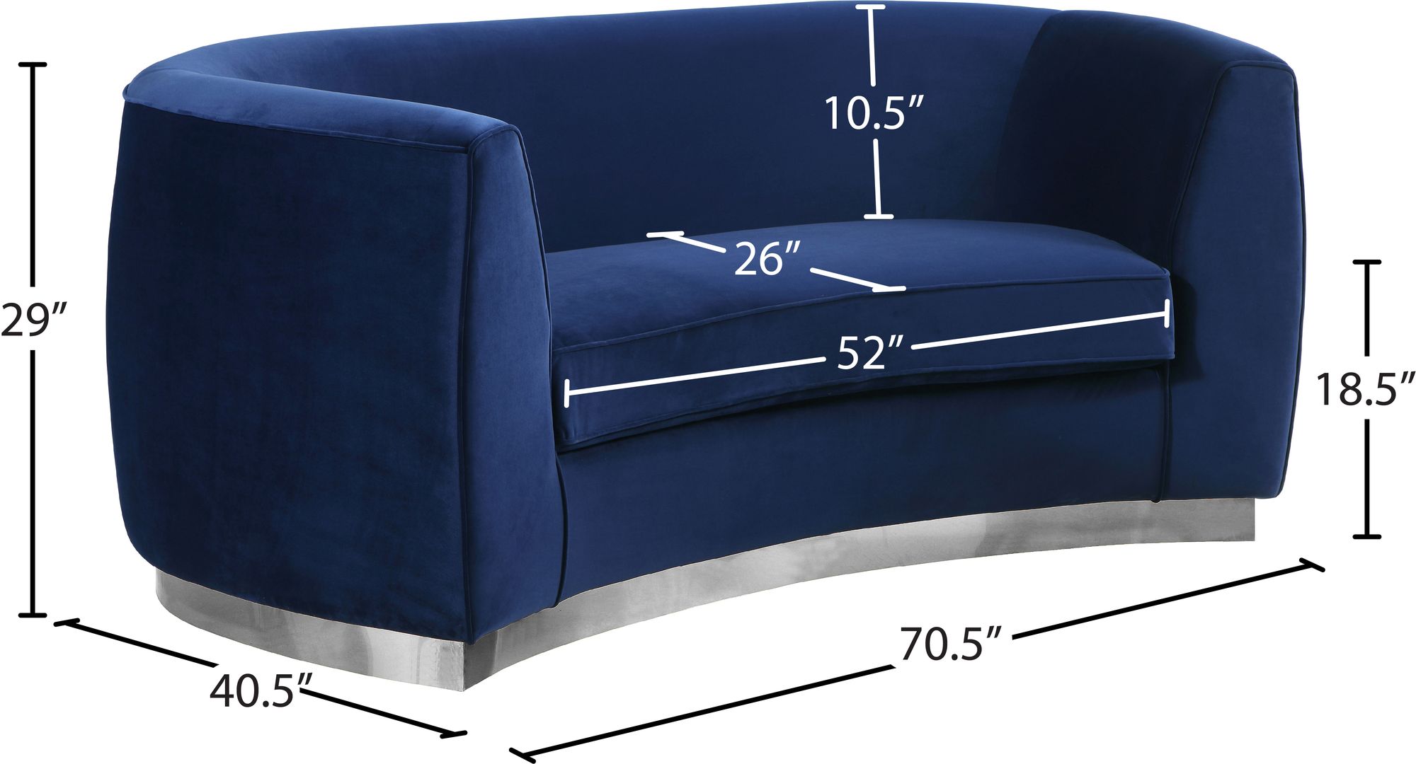 Julian Velvet Loveseat with Chrome Stainless Steel Base