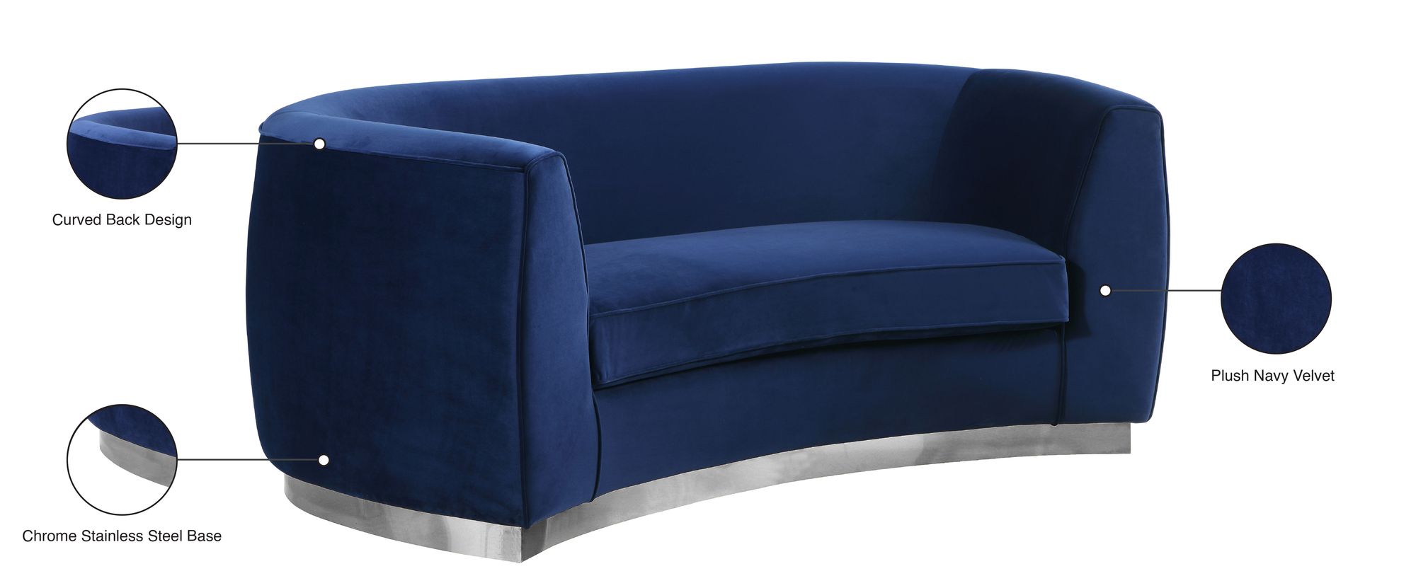 Julian Velvet Loveseat with Chrome Stainless Steel Base
