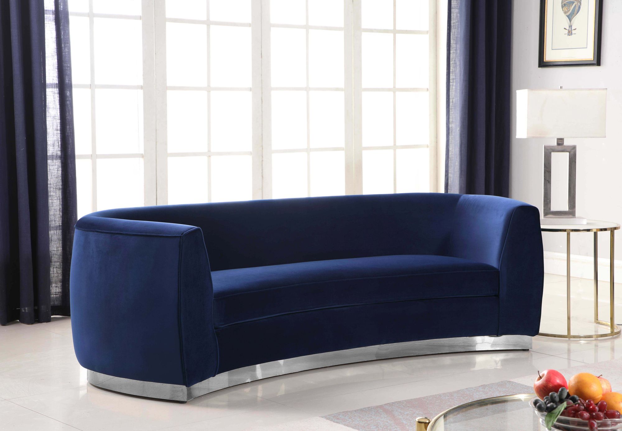 Julian Velvet Sofa with Chrome Stainless Steel Base