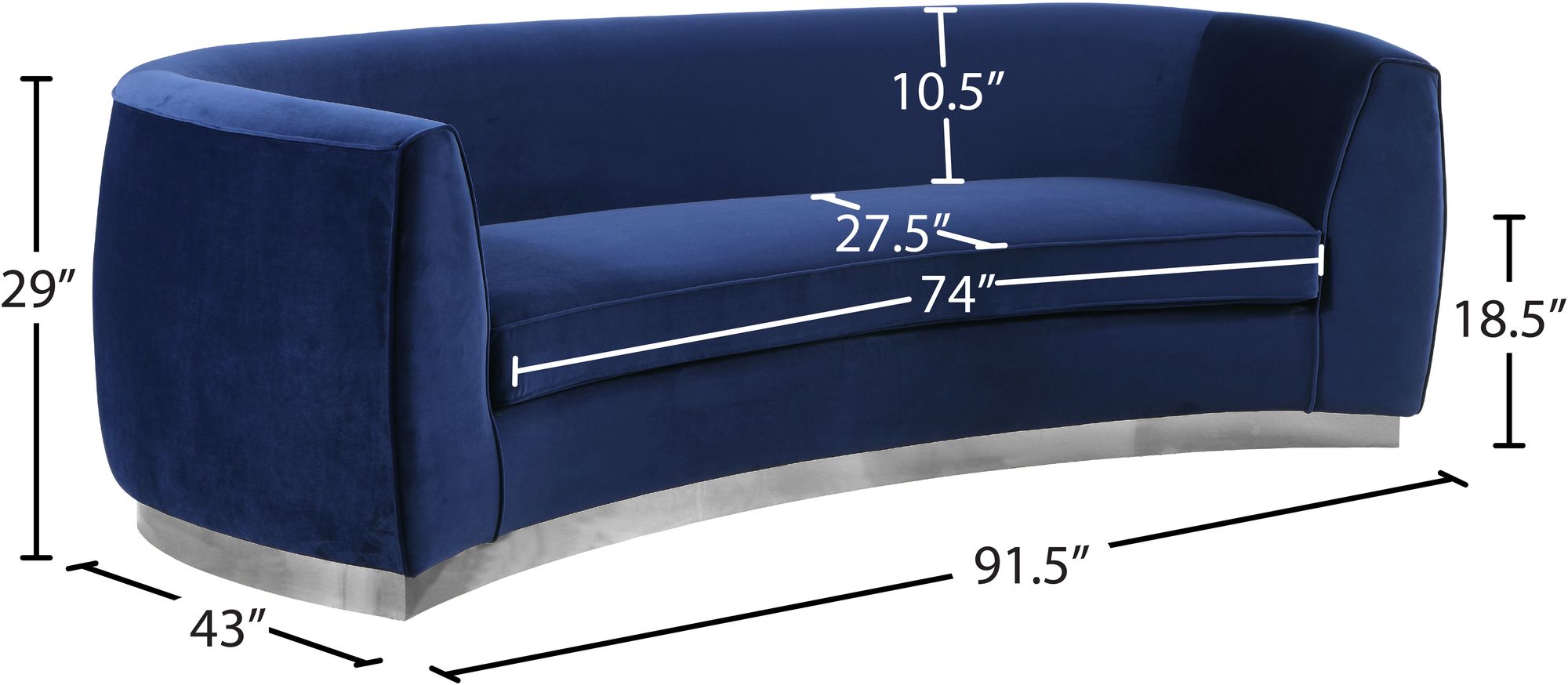 Julian Velvet Sofa with Chrome Stainless Steel Base