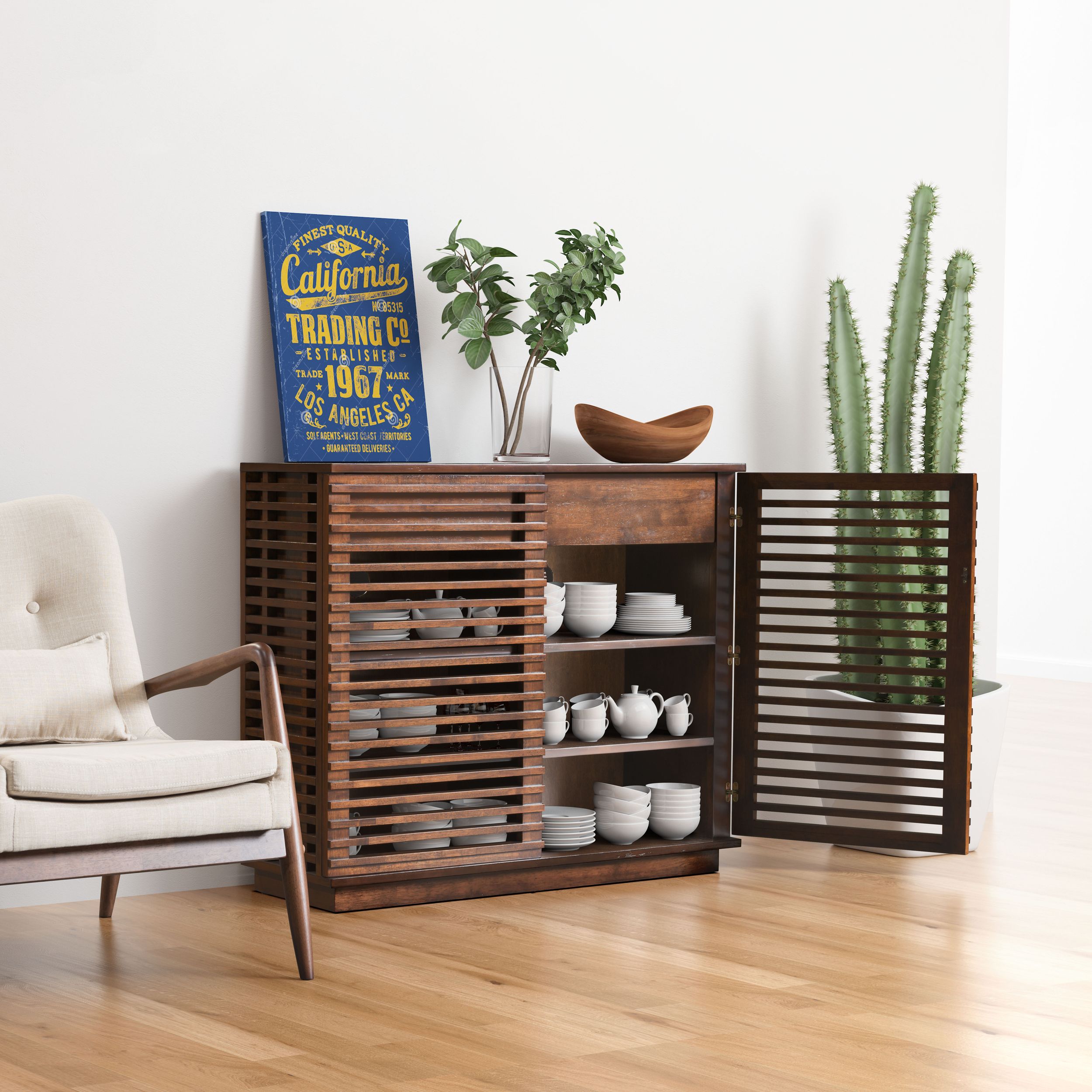 Linea Wood Veneer/Wood Cabinet w/2 Doors