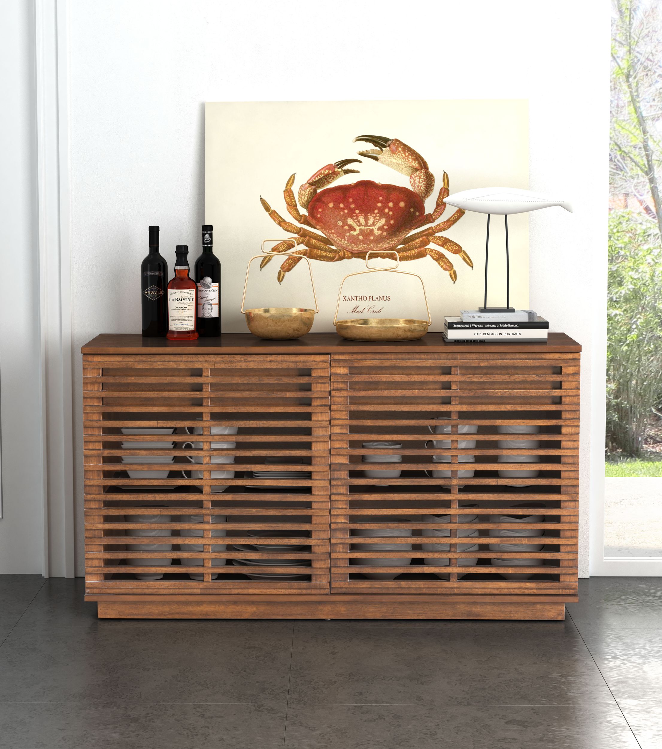 Linea Wood Veneer/Wood Credenza w/2 Doors