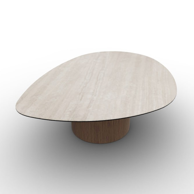 Mushroom Laminated Ceramic-Glass/Wood Pedestal Coffee Table