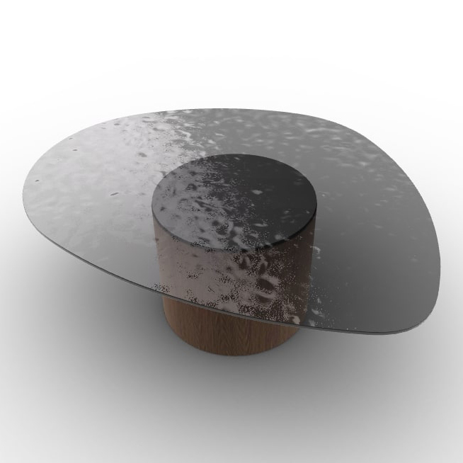 Mushroom Tempered Glass/Wood Pedestal Coffee Table