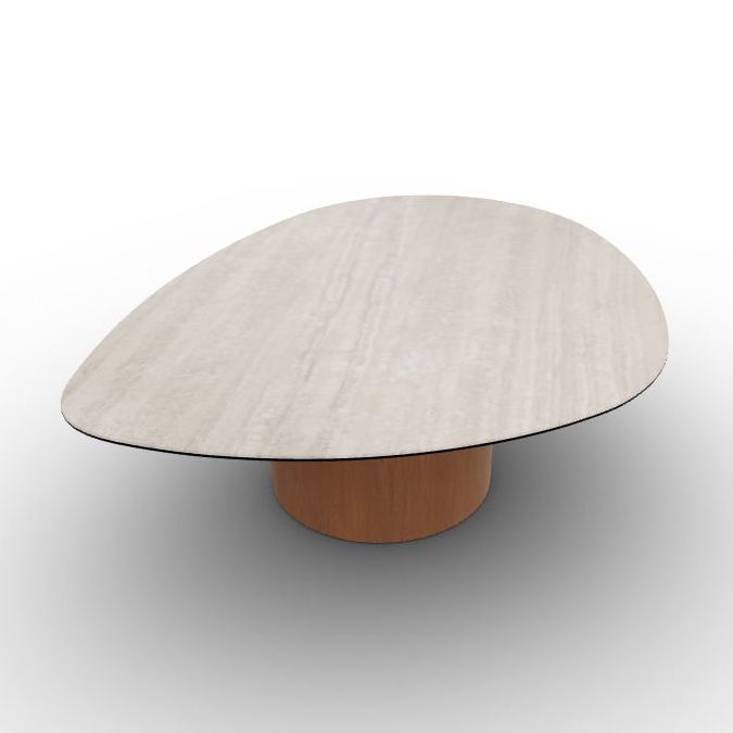 Mushroom Laminated Ceramic-Glass/Wood Pedestal Coffee Table