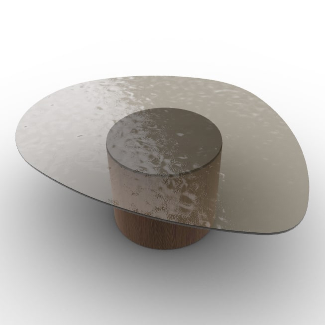 Mushroom Tempered Glass/Wood Pedestal Coffee Table