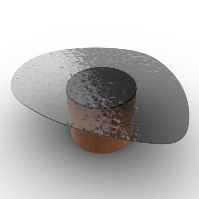 Mushroom Tempered Glass/Wood Pedestal Coffee Table