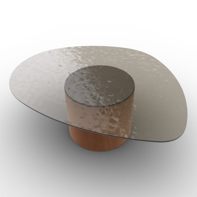 Mushroom Tempered Glass/Wood Pedestal Coffee Table