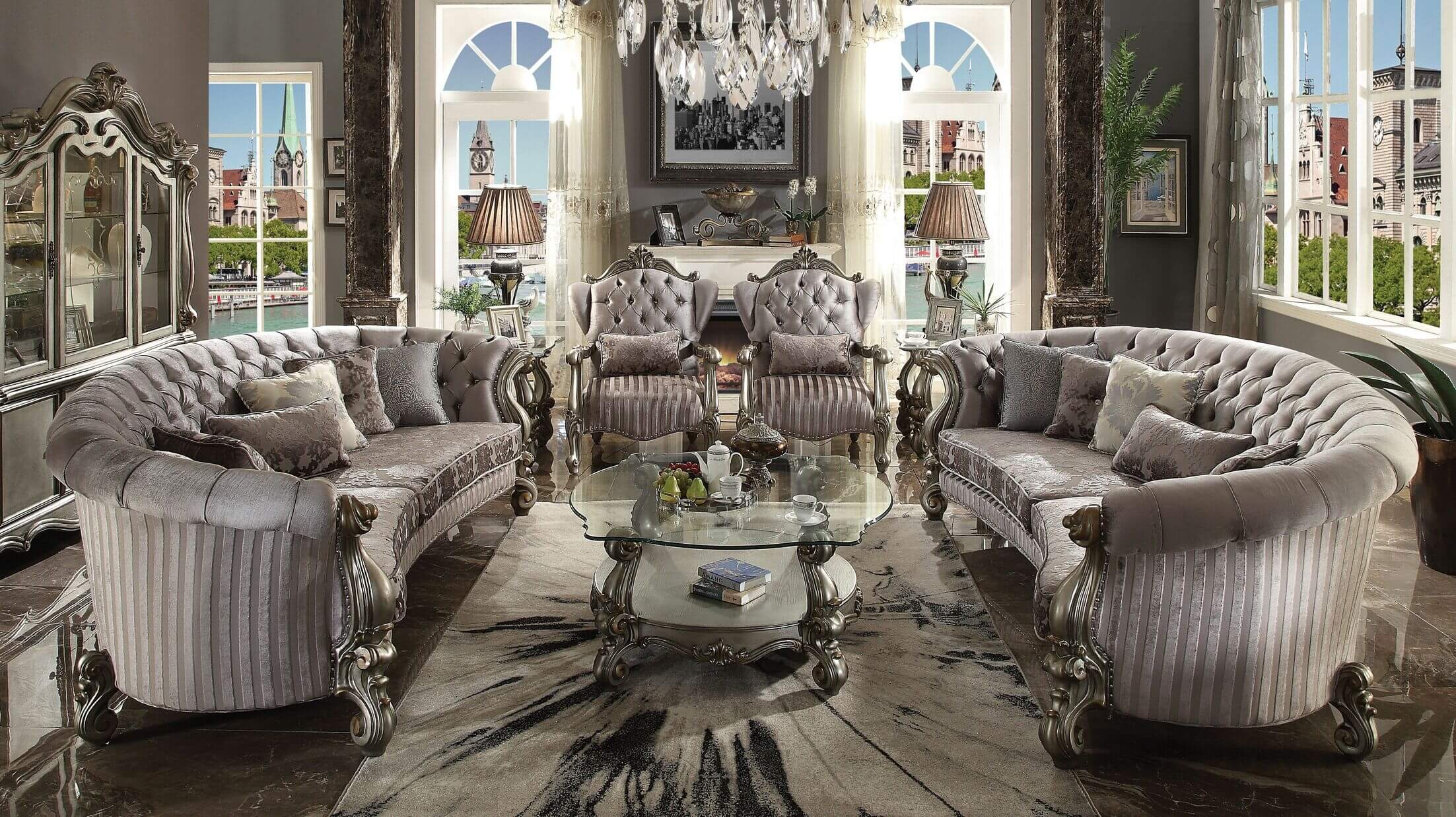 ACME Versailles Oval Velvet Living Room Set