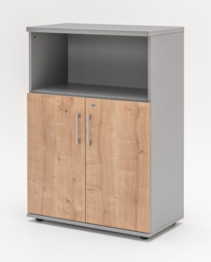 Standard Office Half-Bookcase w/2 Lockable Doors & Open Shelf