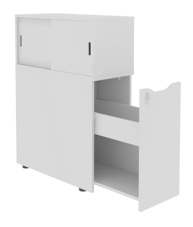 Boxi D31.5" Office Lockable Storage Tower w/Sliding Doors Top Bookcase, Right Hand