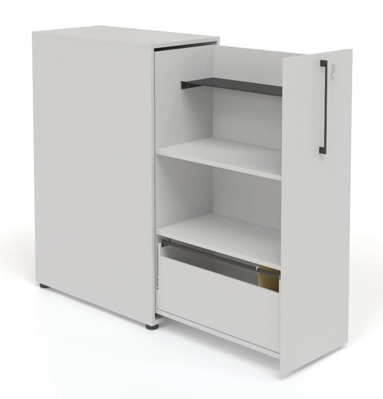 Boxi Office Lockable Storage Tower w/2 Shelves, 1 Metal Shelf & File Drawer, Right Hand