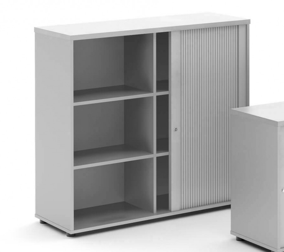 Standard Office W47.2" Tambour Cabinet w/3 Shelves & Lockable Door