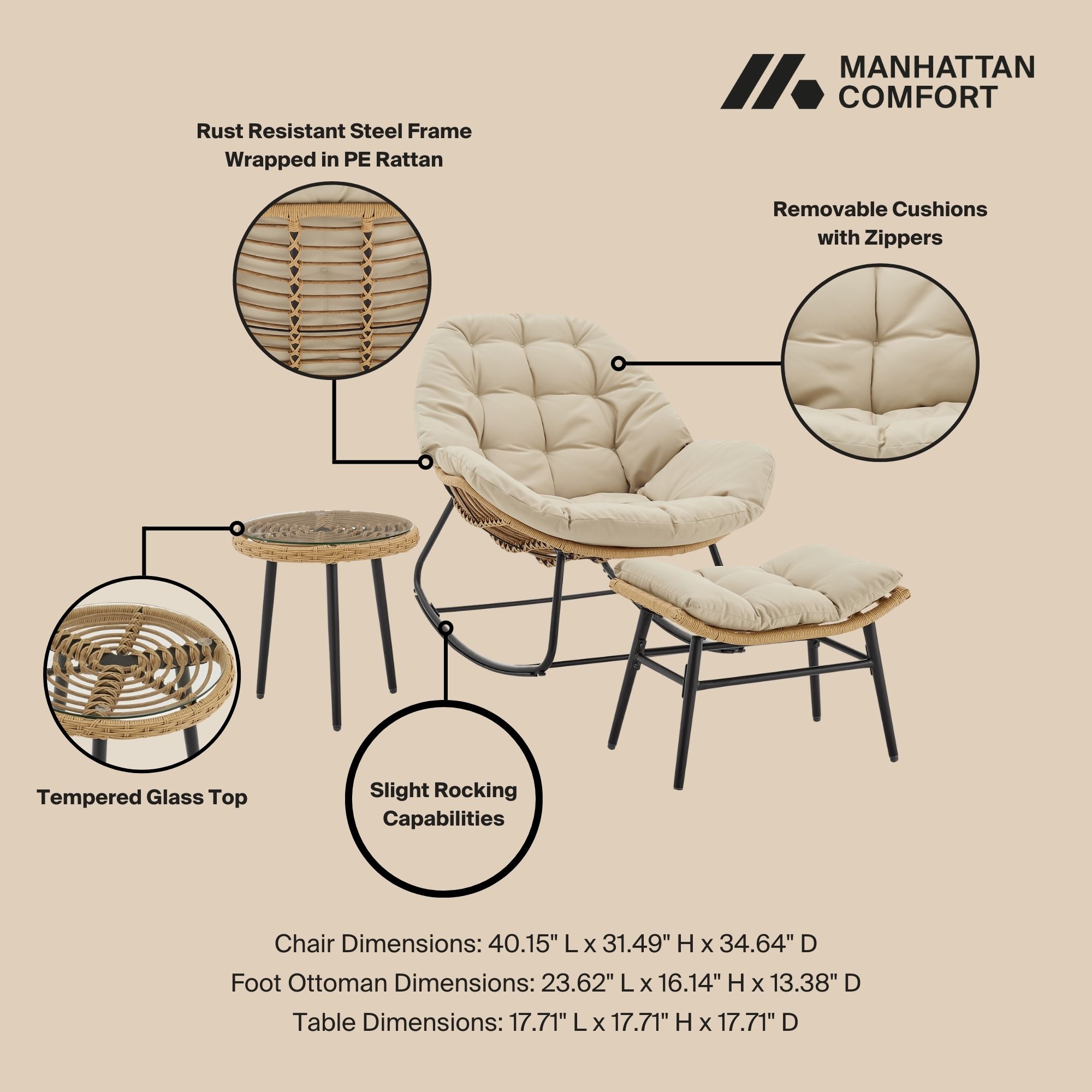 Benson 6-Piece Patio Rocking Chair Set w/Ottomans & Tables