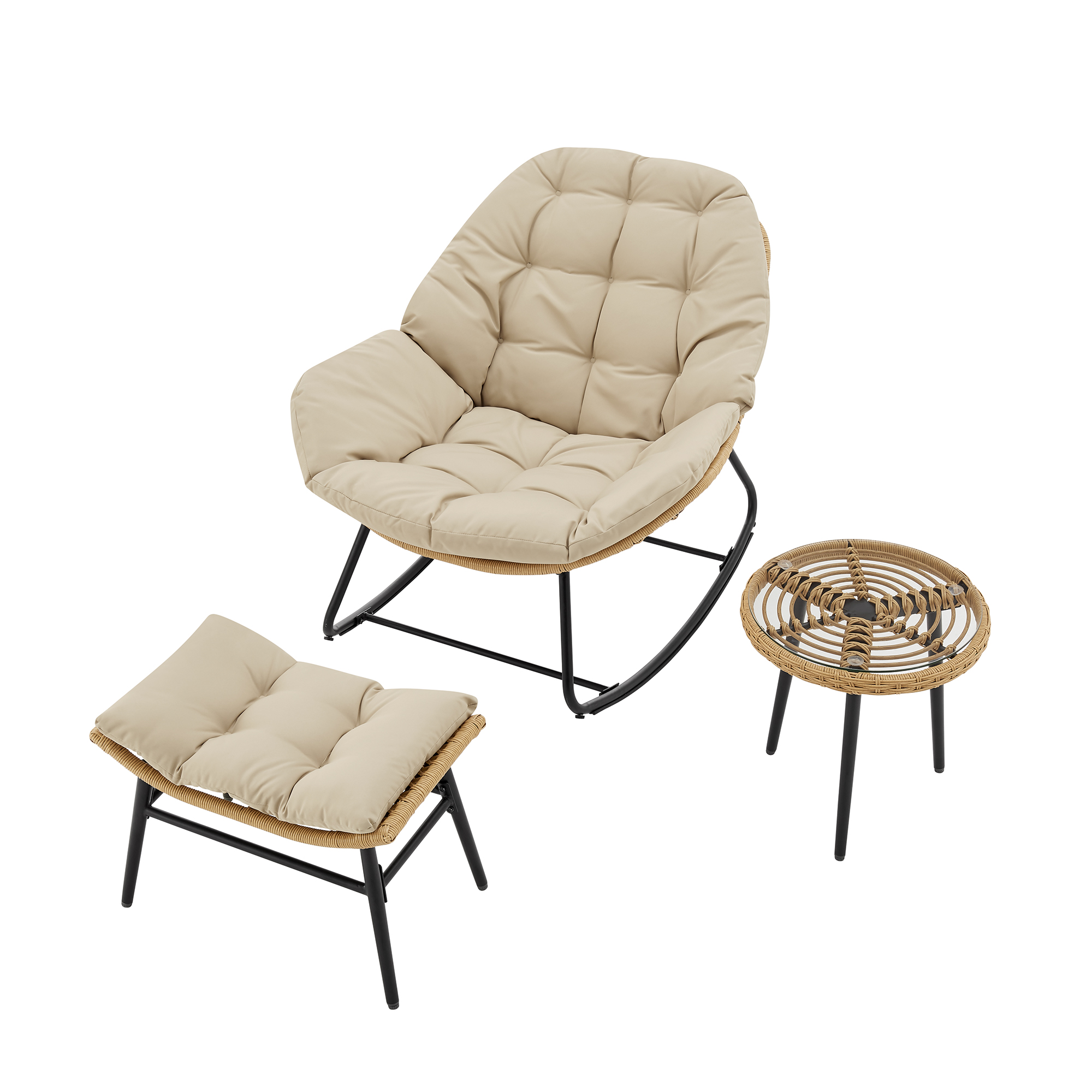 Benson 6-Piece Patio Rocking Chair Set w/Ottomans & Tables