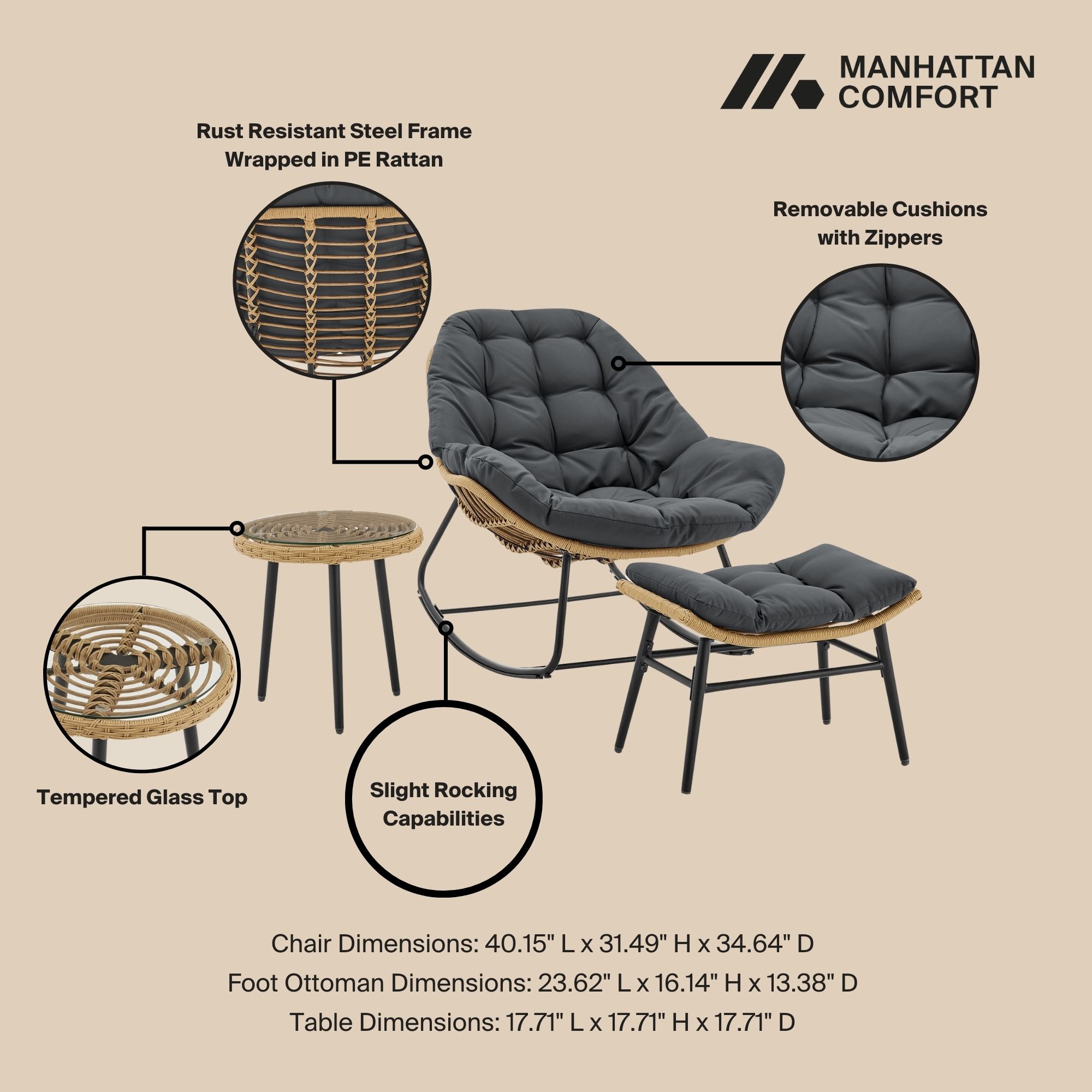 Benson 6-Piece Patio Rocking Chair Set w/Ottomans & Tables
