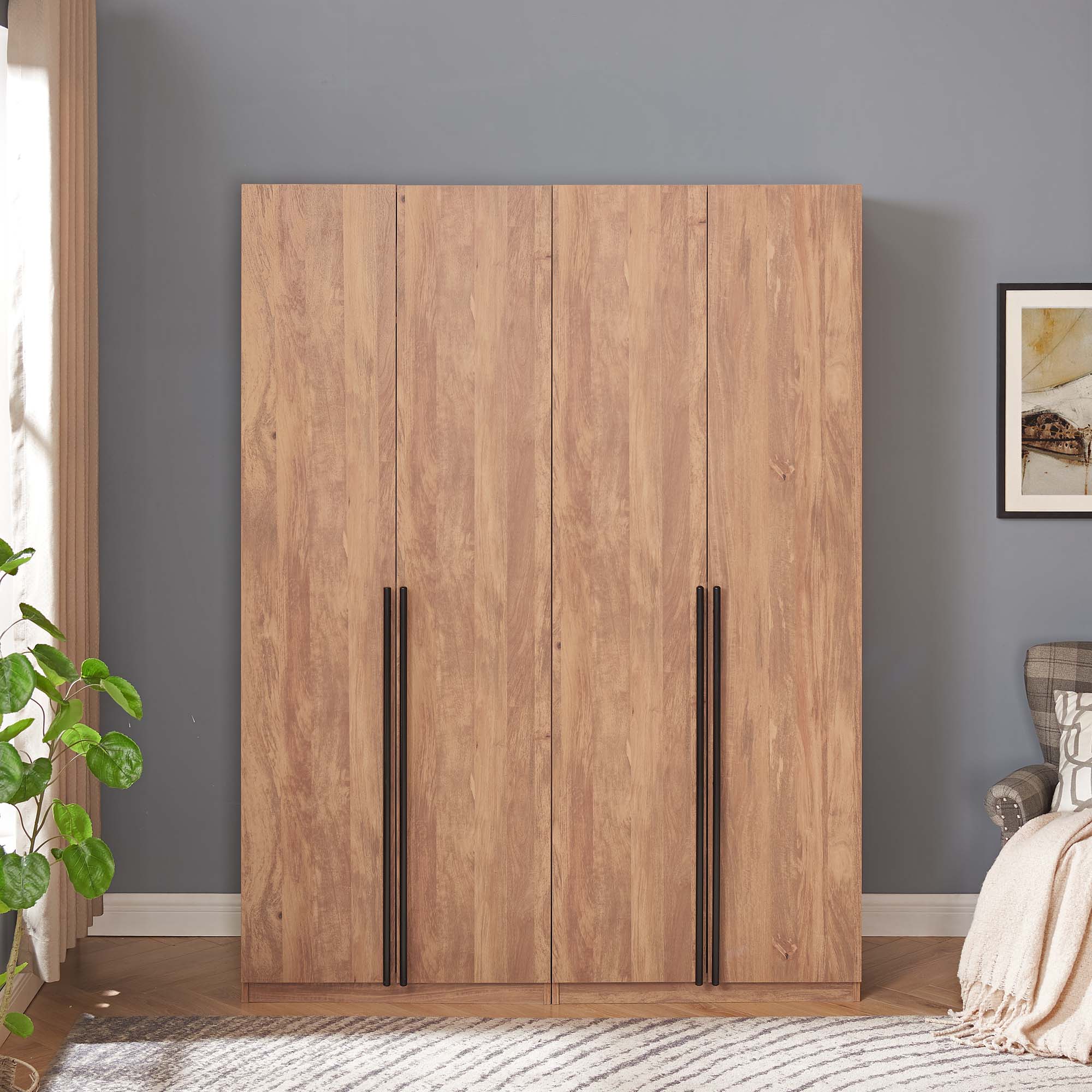 Lee Freestanding 2-Piece Wardrobe Closet 1.0 w/4 Shelves & 2 Drawers 