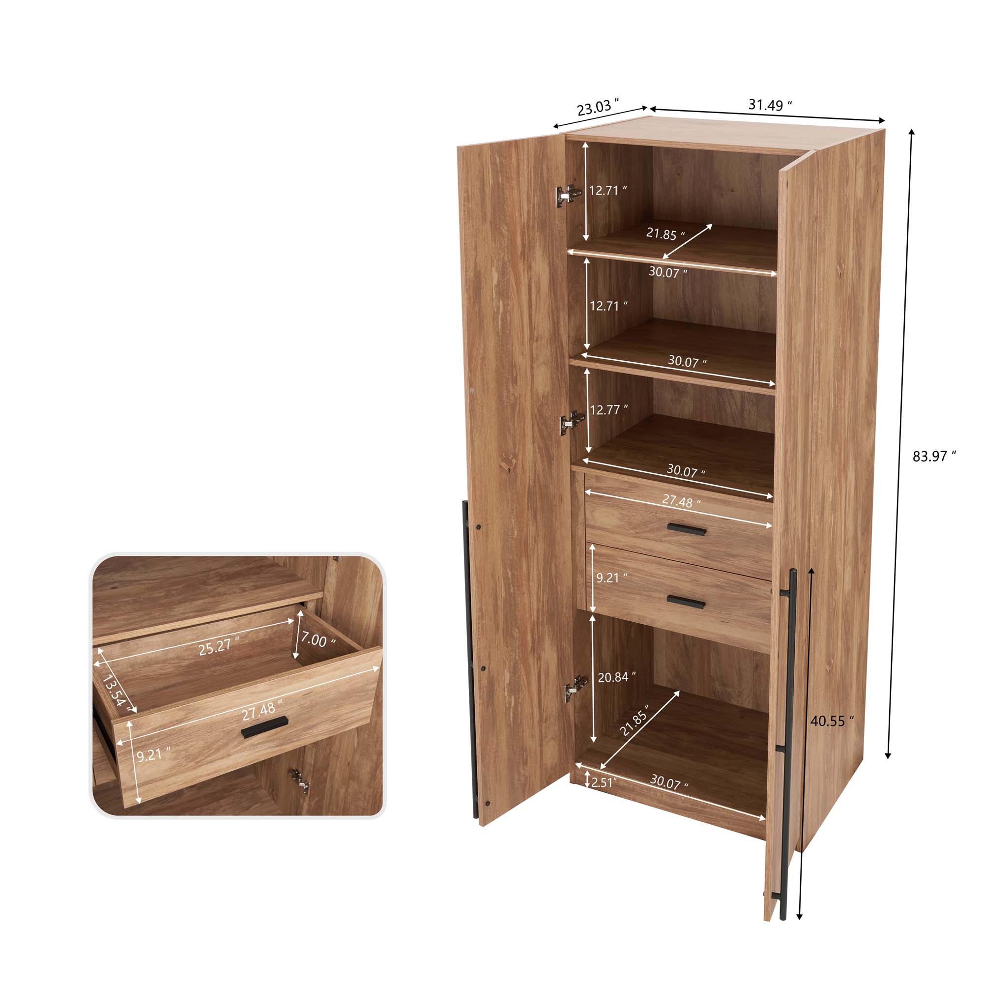 Lee Freestanding 2-Piece Wardrobe Closet 1.0 w/4 Shelves & 2 Drawers 
