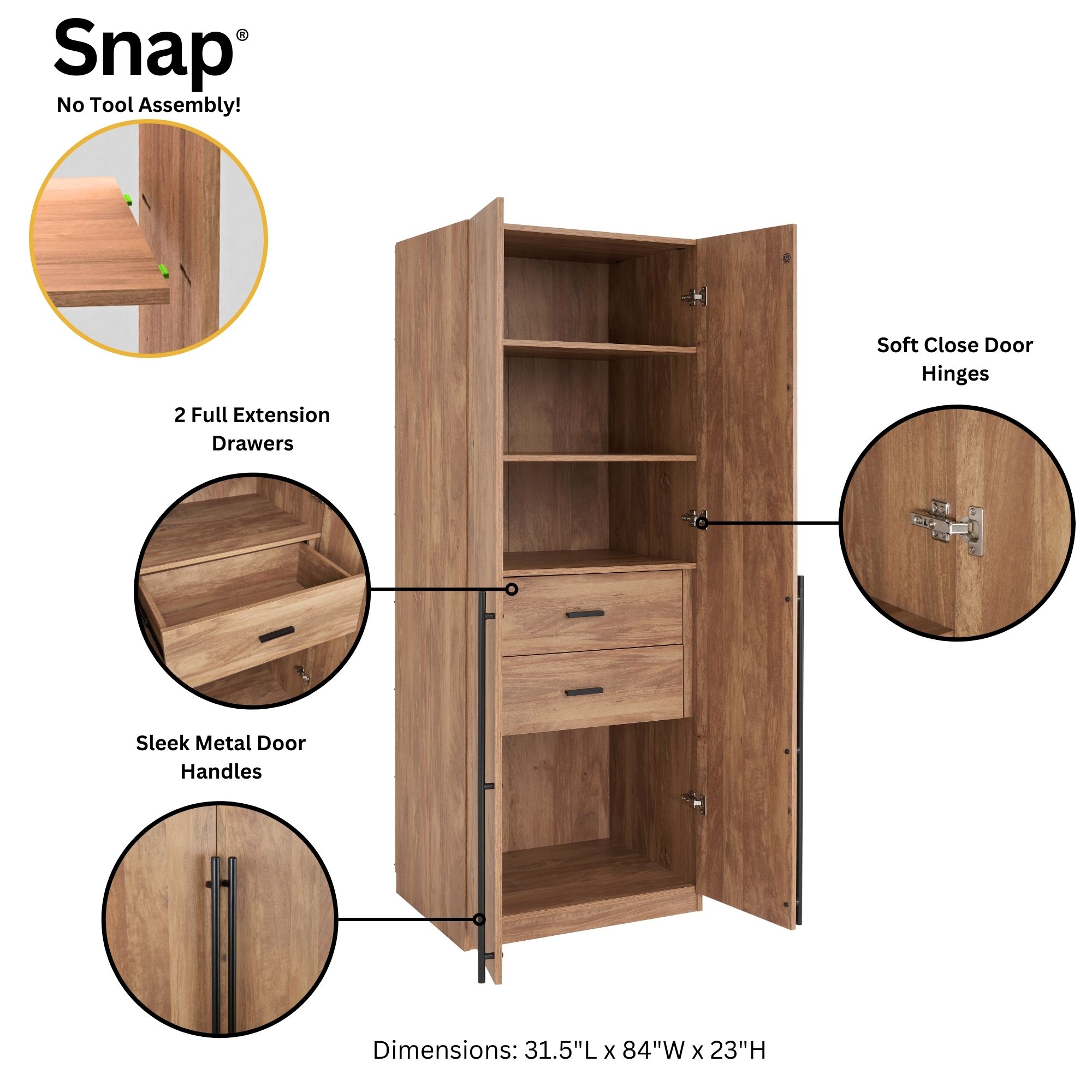 Lee Freestanding 2-Piece Wardrobe Closet w/1 Hanging Rod, 4 Drawers & 5 Shelves 