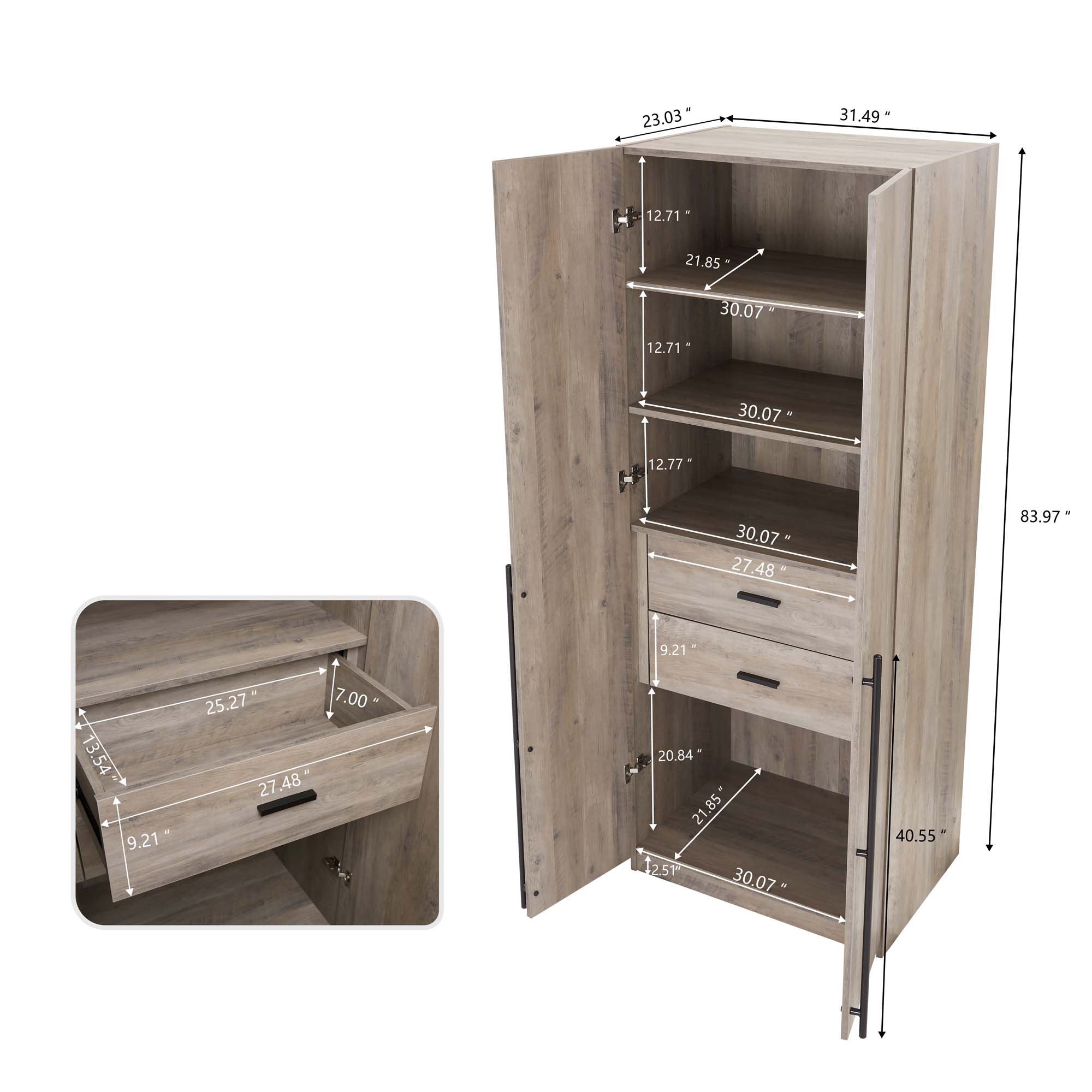Lee Freestanding 2-Piece Wardrobe Closet w/1 Hanging Rod, 4 Drawers & 5 Shelves 