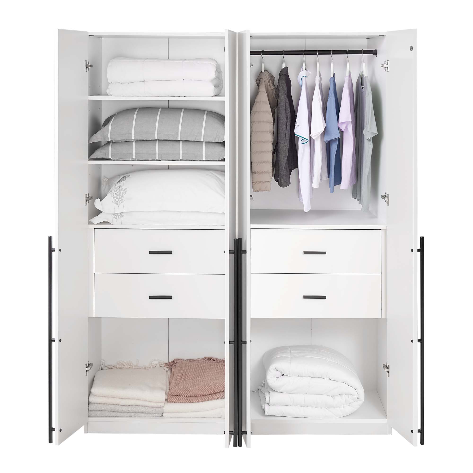Lee Freestanding 2-Piece Wardrobe Closet w/1 Hanging Rod, 4 Drawers & 5 Shelves 