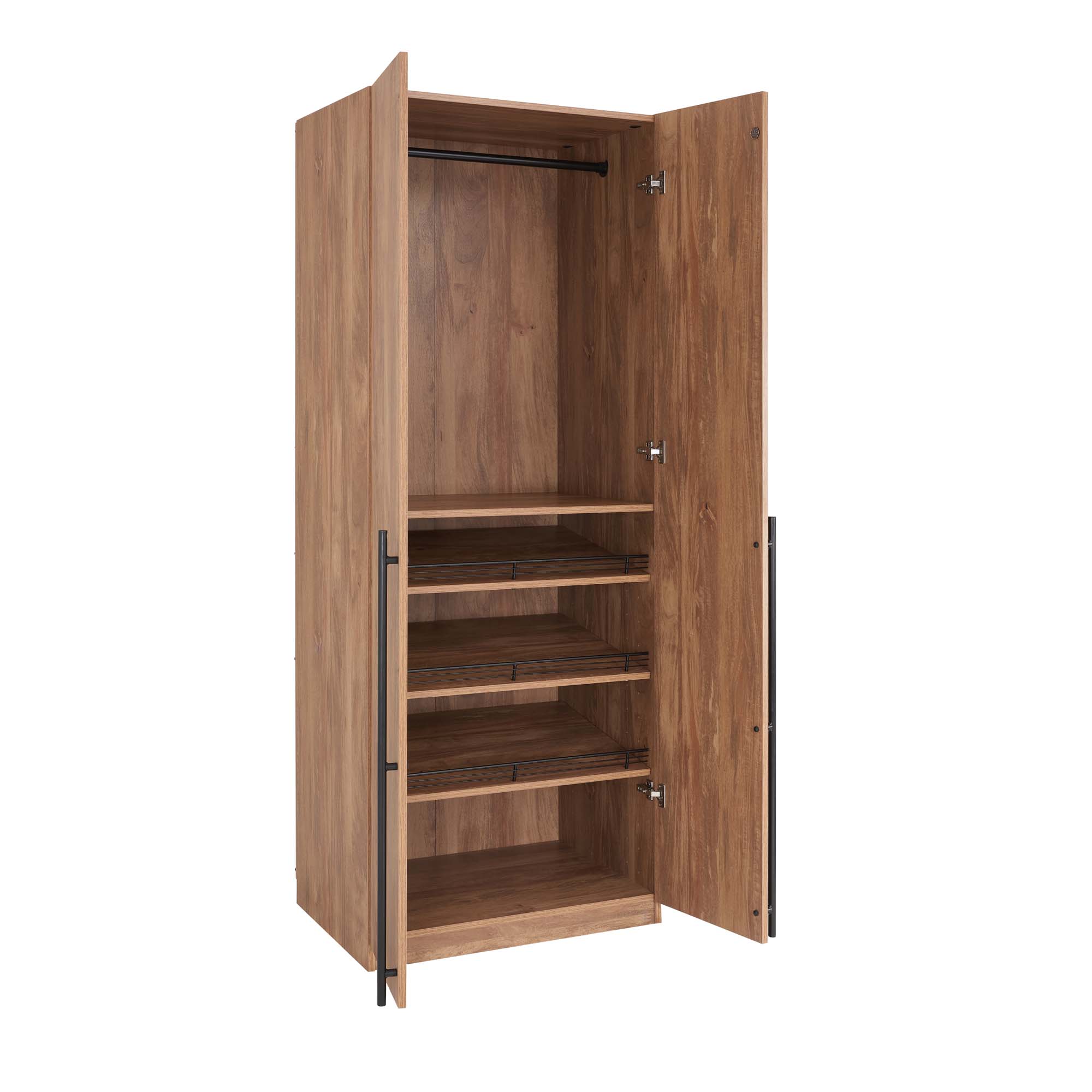 Lee Freestanding 2-Piece Wardrobe Closet w/1 Hanging Rod, 2 Drawers, 3 Shoe Shelves & 5 Shelves 