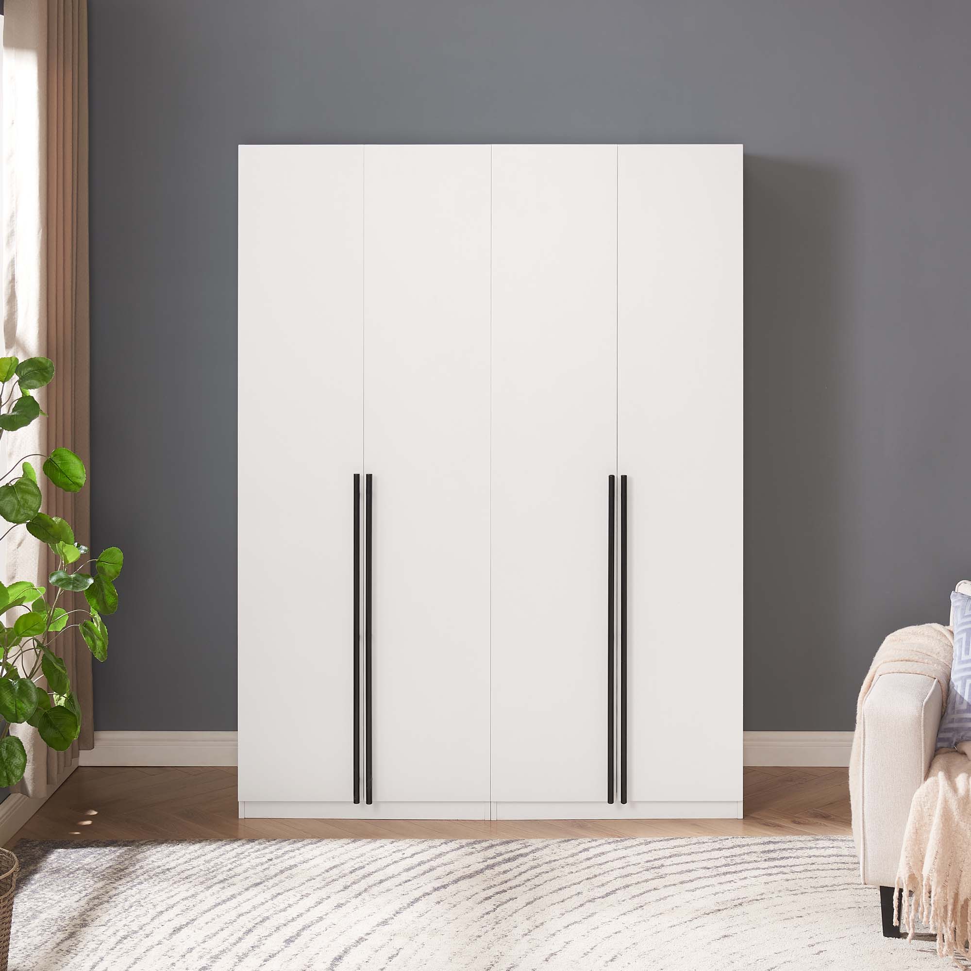 Lee Freestanding 2-Piece Wardrobe Closet w/1 Hanging Rod, 2 Drawers, 3 Shoe Shelves & 5 Shelves 